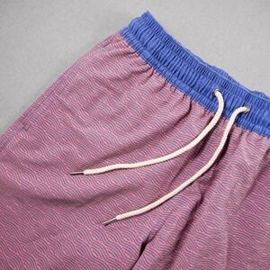 Fair Harbor The Bayberry Wave Print Swim Pocket Trunks Red Drawstring Mens M